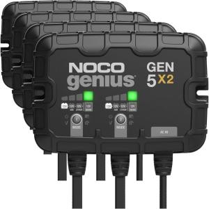 imageNOCO Genius GEN5X2 2Bank 10A Onboard Battery Charger  5A Per Bank 12V Waterproof Marine Charger with Overcharge Protection ampamp Temperature Compensation  for LeadAcid ampamp Lithium Batteries10A 5A per Bank Pack of 4