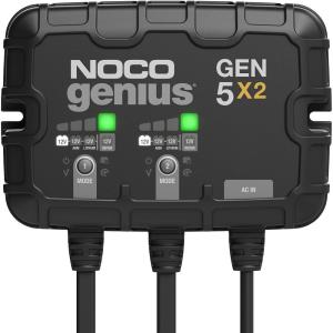 imageNOCO Genius GEN5X2 2Bank 10A Onboard Battery Charger  5A Per Bank 12V Waterproof Marine Charger with Overcharge Protection ampamp Temperature Compensation  for LeadAcid ampamp Lithium Batteries10A 5A per Bank